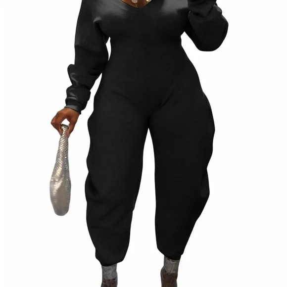 Y2K Baggy leg Black V-Neck Jumpsuit - Picture 2 of 2